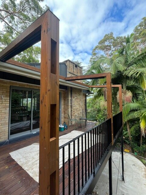Open sky above a raised timber deck