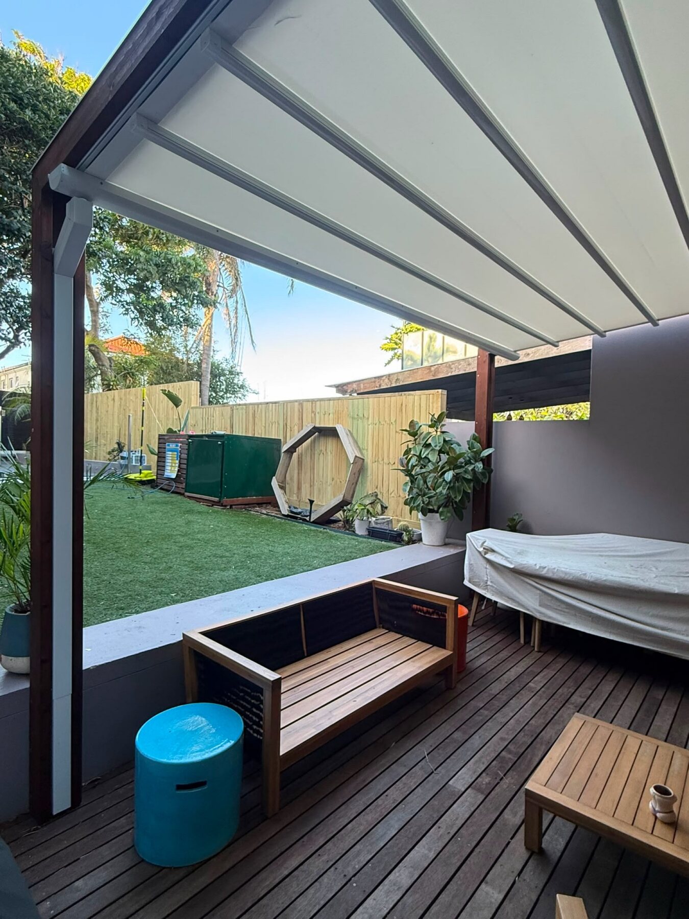 Shelter across a family deck