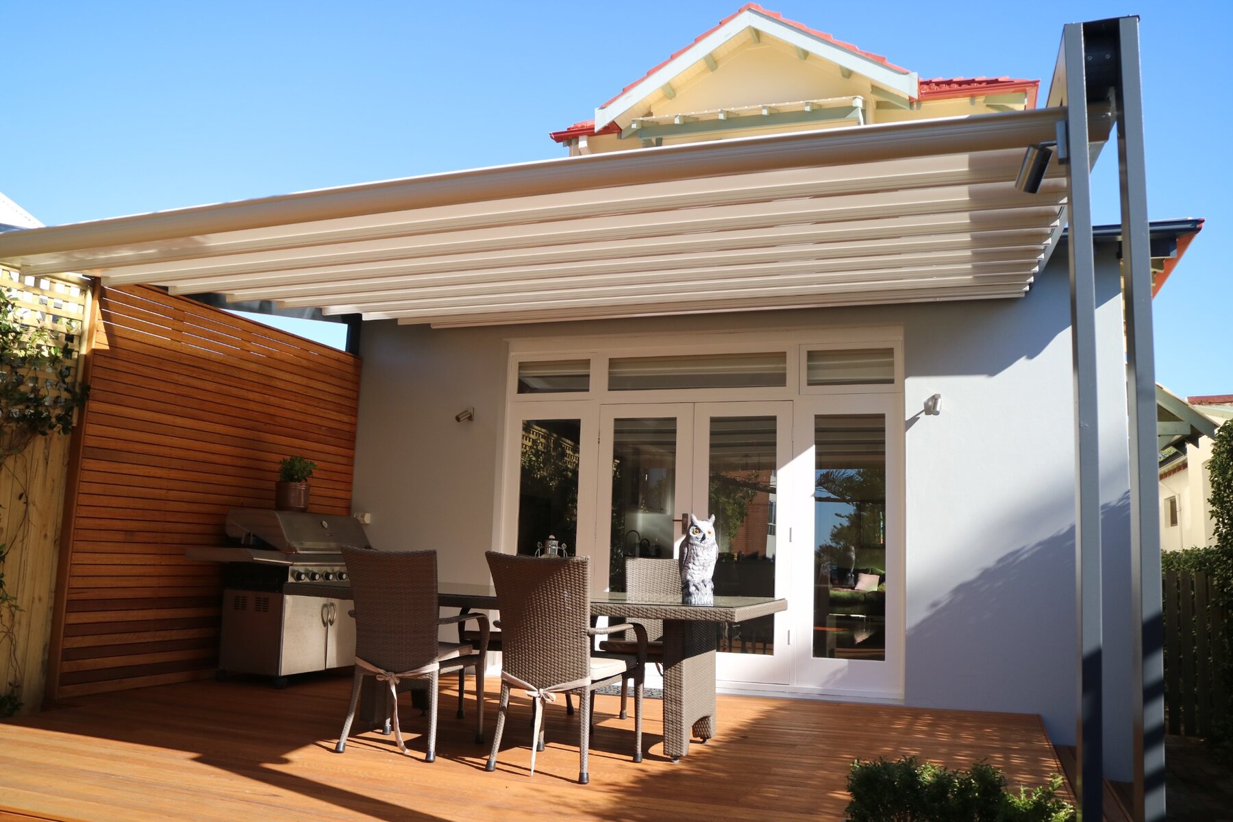 Weather protection over an outdoor dining area